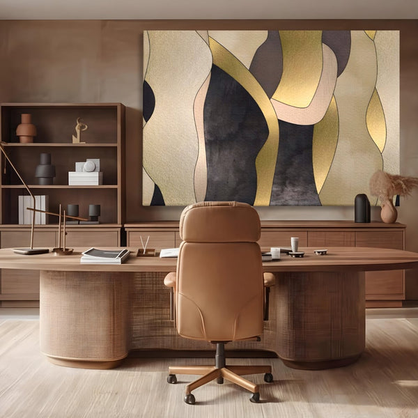Tablou Canvas Premium LuxCanva® A1378, Siluete , Dormitor, Abstract, Auriu, Decorativ, Living, Culori Vibrante