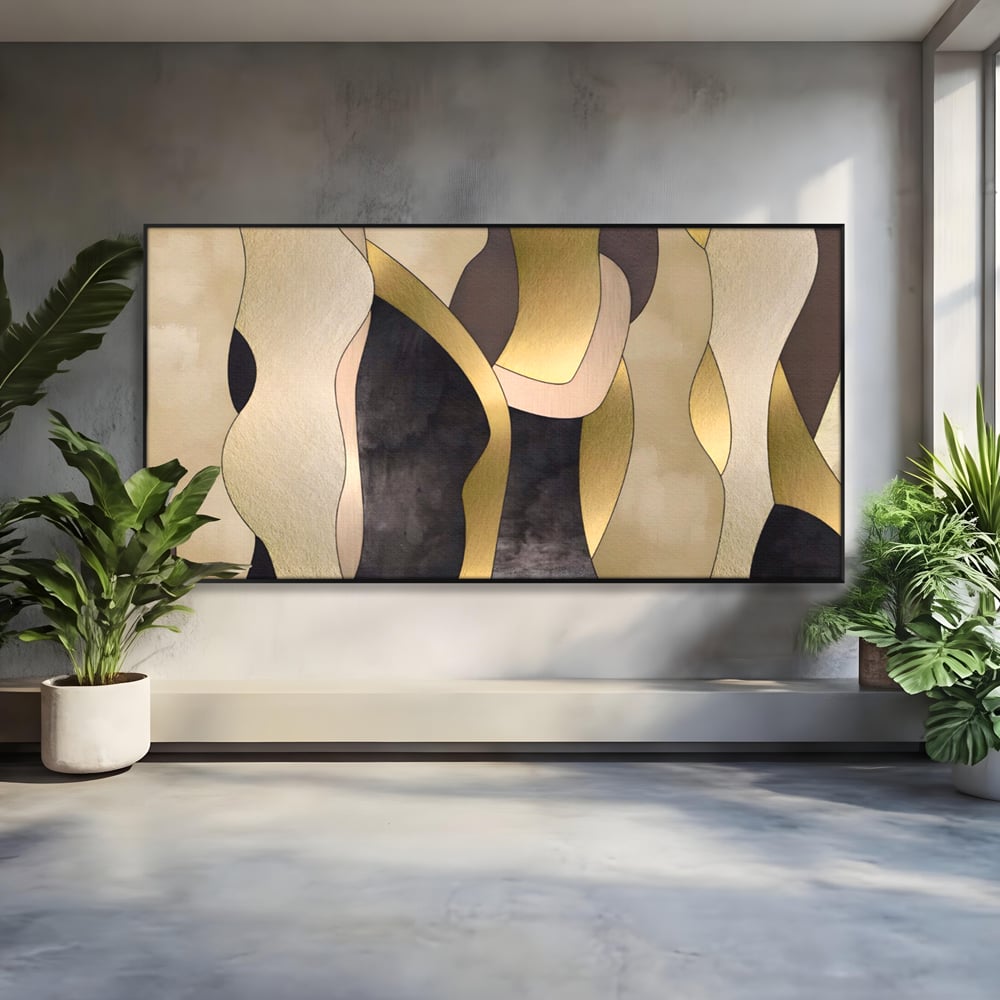 Tablou Canvas Premium LuxCanva® A1378, Siluete , Dormitor, Abstract, Auriu, Decorativ, Living, Culori Vibrante