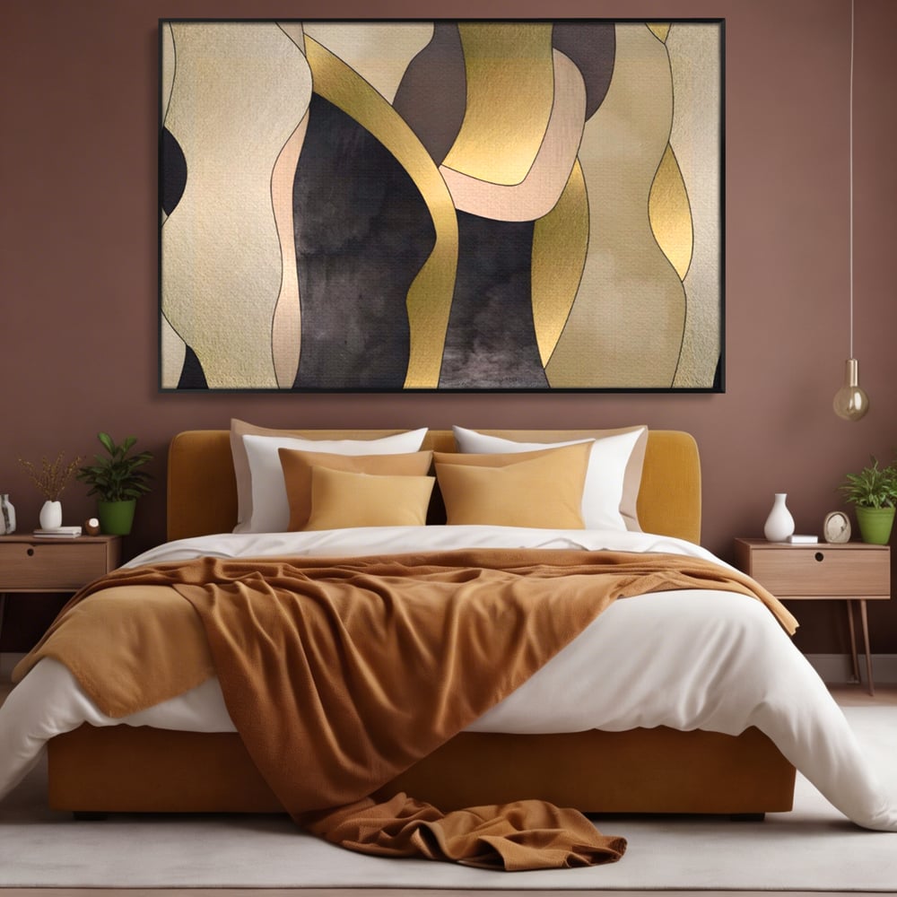 Tablou Canvas Premium LuxCanva® A1378, Siluete , Dormitor, Abstract, Auriu, Decorativ, Living, Culori Vibrante