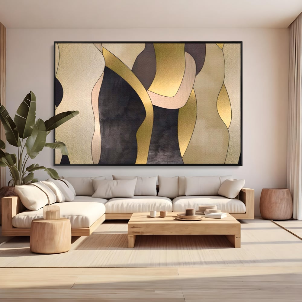 Tablou Canvas Premium LuxCanva® A1378, Siluete , Dormitor, Abstract, Auriu, Decorativ, Living, Culori Vibrante