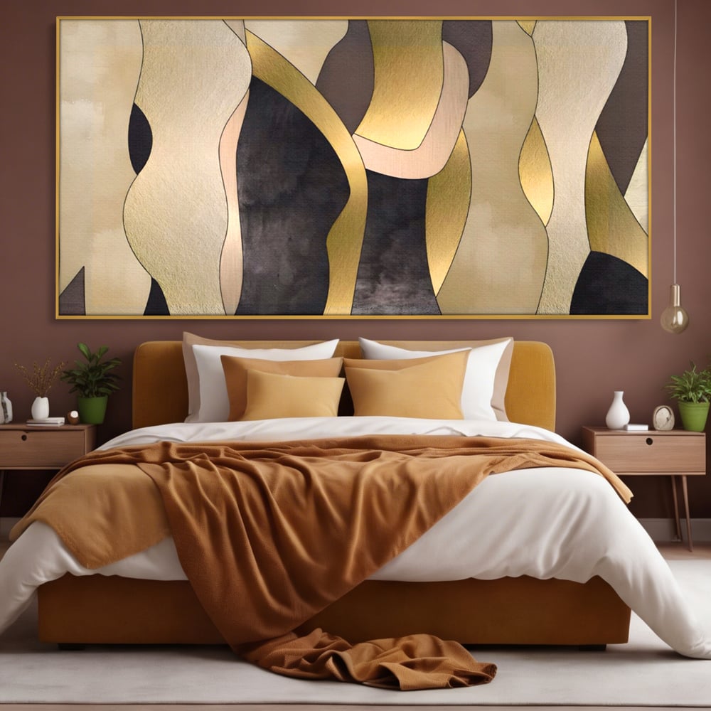 Tablou Canvas Premium LuxCanva® A1378, Siluete , Dormitor, Abstract, Auriu, Decorativ, Living, Culori Vibrante