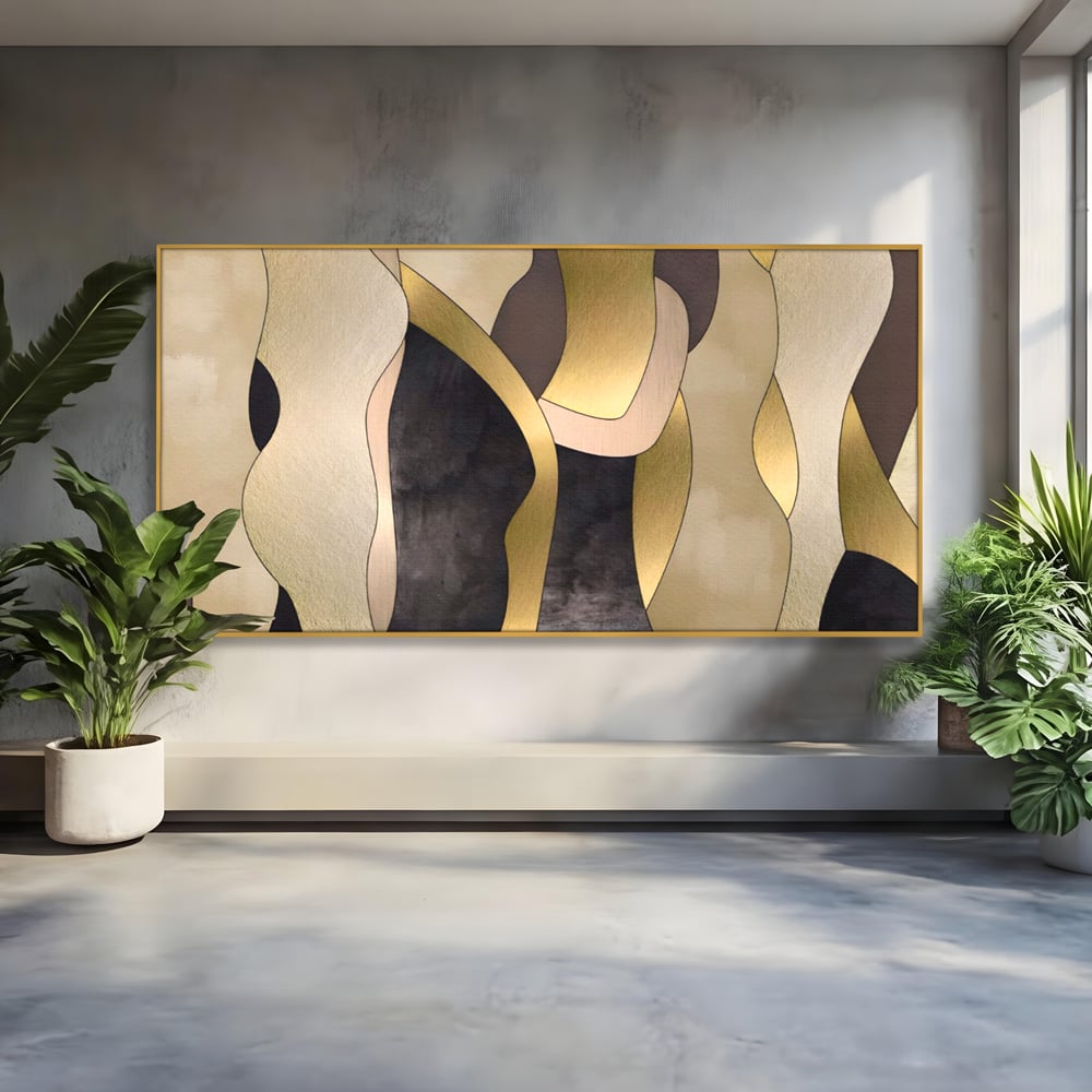 Tablou Canvas Premium LuxCanva® A1378, Siluete , Dormitor, Abstract, Auriu, Decorativ, Living, Culori Vibrante