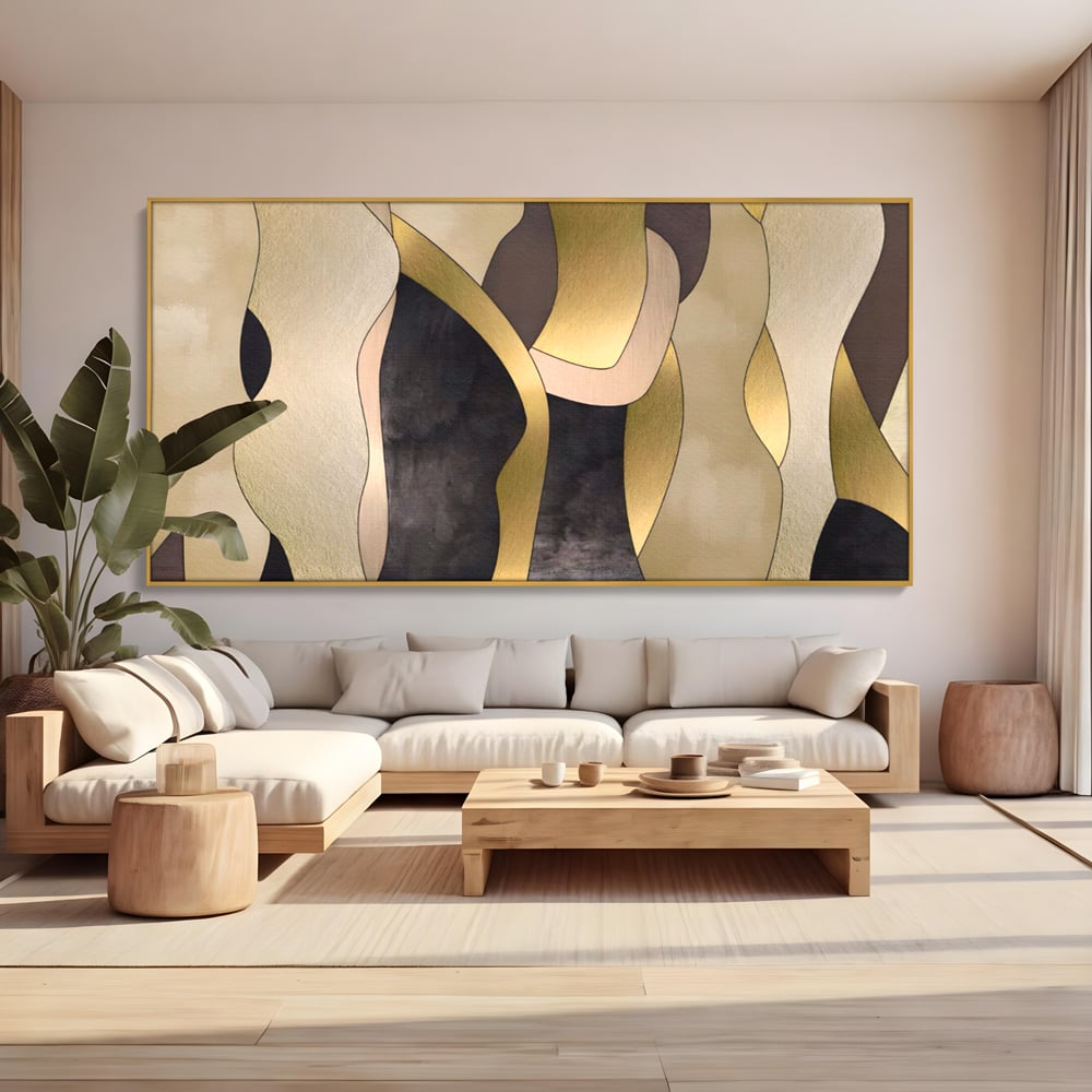 Tablou Canvas Premium LuxCanva® A1378, Siluete , Dormitor, Abstract, Auriu, Decorativ, Living, Culori Vibrante