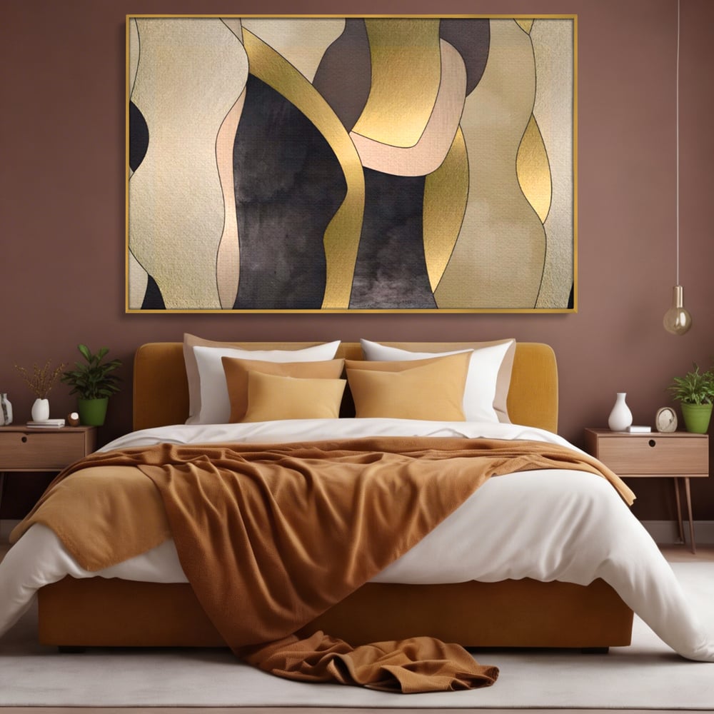 Tablou Canvas Premium LuxCanva® A1378, Siluete , Dormitor, Abstract, Auriu, Decorativ, Living, Culori Vibrante