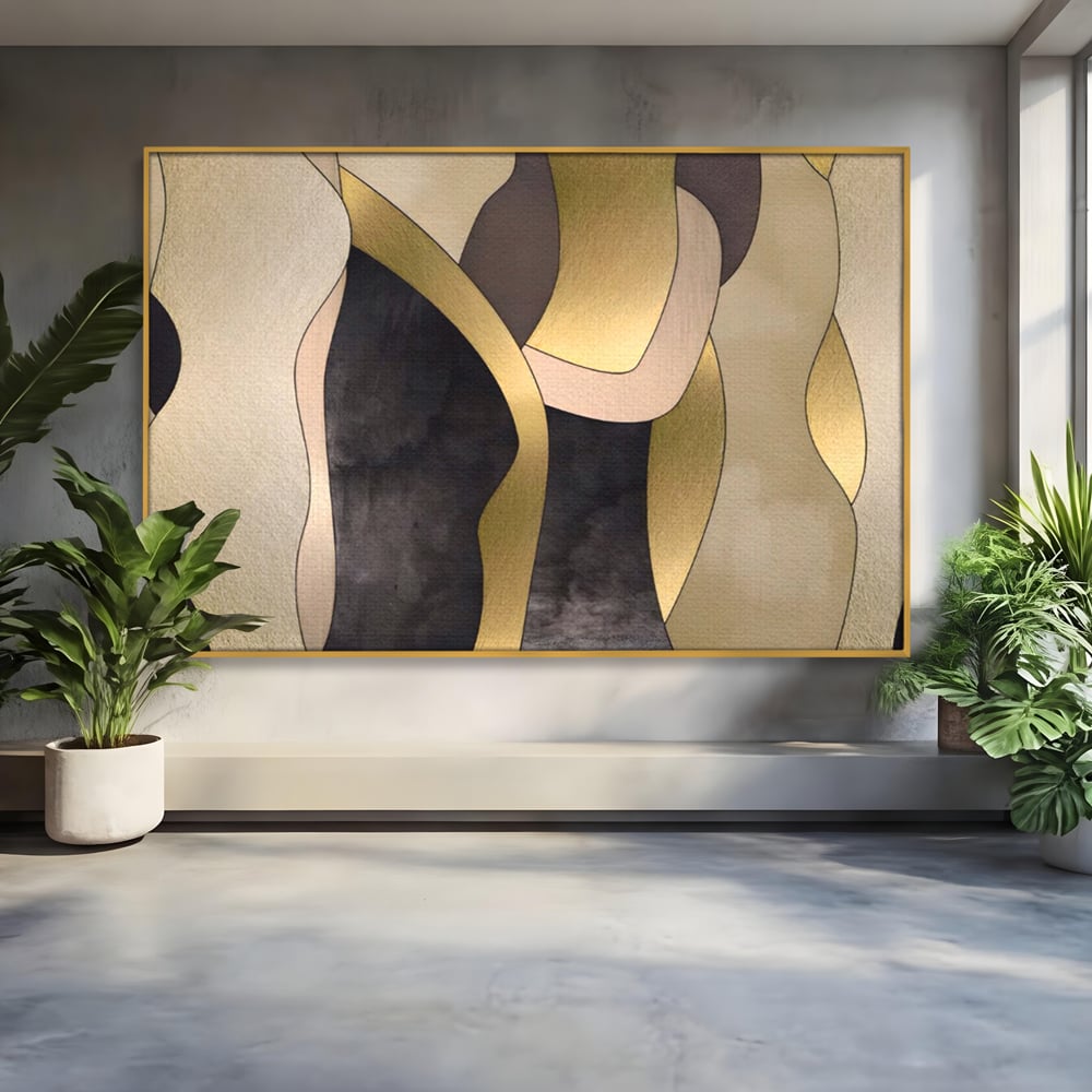 Tablou Canvas Premium LuxCanva® A1378, Siluete , Dormitor, Abstract, Auriu, Decorativ, Living, Culori Vibrante