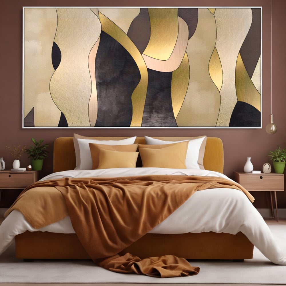 Tablou Canvas Premium LuxCanva® A1378, Siluete , Dormitor, Abstract, Auriu, Decorativ, Living, Culori Vibrante