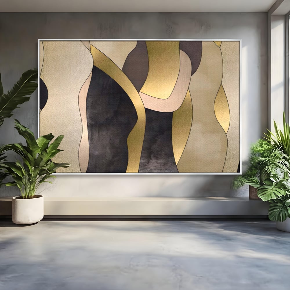 Tablou Canvas Premium LuxCanva® A1378, Siluete , Dormitor, Abstract, Auriu, Decorativ, Living, Culori Vibrante