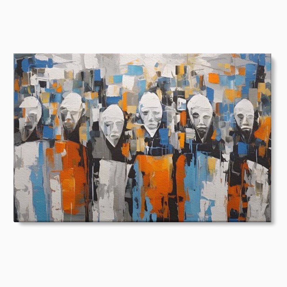 Tablou Canvas Premium LuxCanva® A1380, Chipuri Multiple , Dormitor, Masti, Oameni, Arta Moderna, Abstract, Living, Culori Vibrante