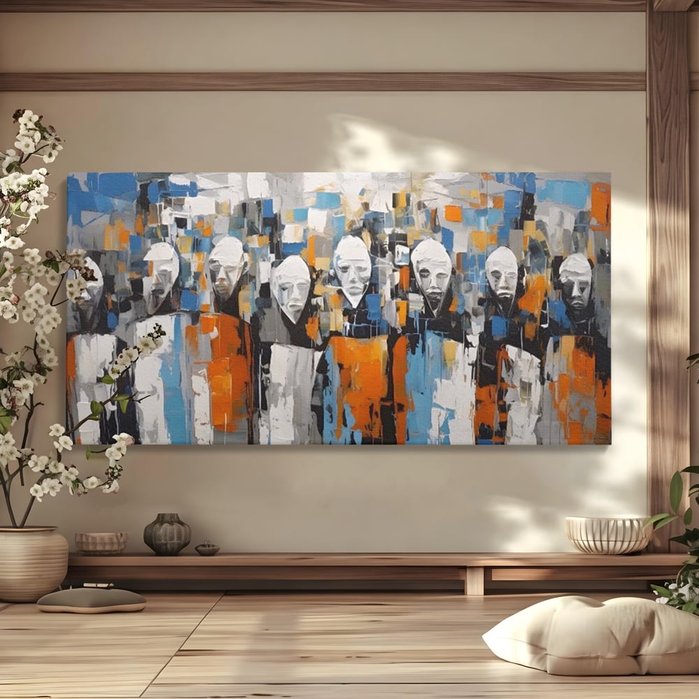 Tablou Canvas Premium LuxCanva® A1380, Chipuri Multiple , Dormitor, Masti, Oameni, Arta Moderna, Abstract, Living, Culori Vibrante