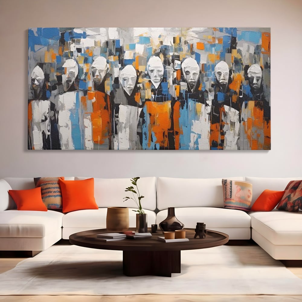 Tablou Canvas Premium LuxCanva® A1380, Chipuri Multiple , Dormitor, Masti, Oameni, Arta Moderna, Abstract, Living, Culori Vibrante