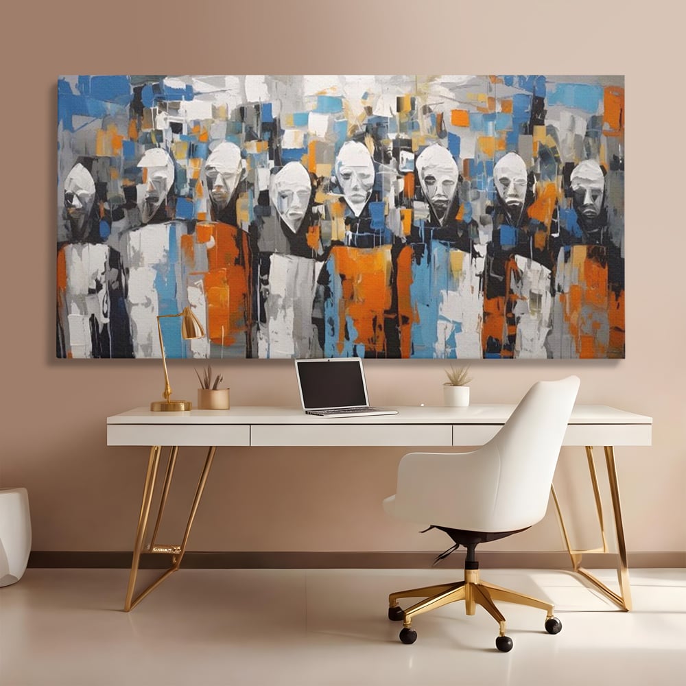 Tablou Canvas Premium LuxCanva® A1380, Chipuri Multiple , Dormitor, Masti, Oameni, Arta Moderna, Abstract, Living, Culori Vibrante