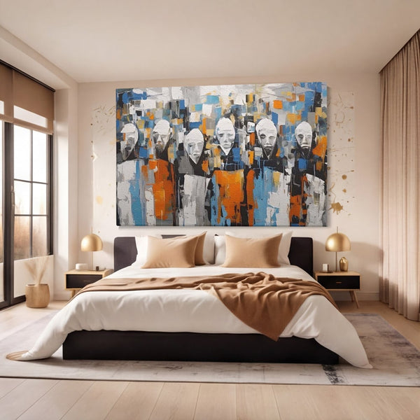 Tablou Canvas Premium LuxCanva® A1380, Chipuri Multiple , Dormitor, Masti, Oameni, Arta Moderna, Abstract, Living, Culori Vibrante