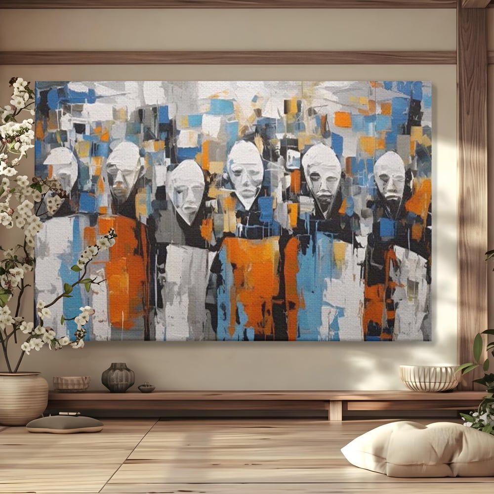 Tablou Canvas Premium LuxCanva® A1380, Chipuri Multiple , Dormitor, Masti, Oameni, Arta Moderna, Abstract, Living, Culori Vibrante