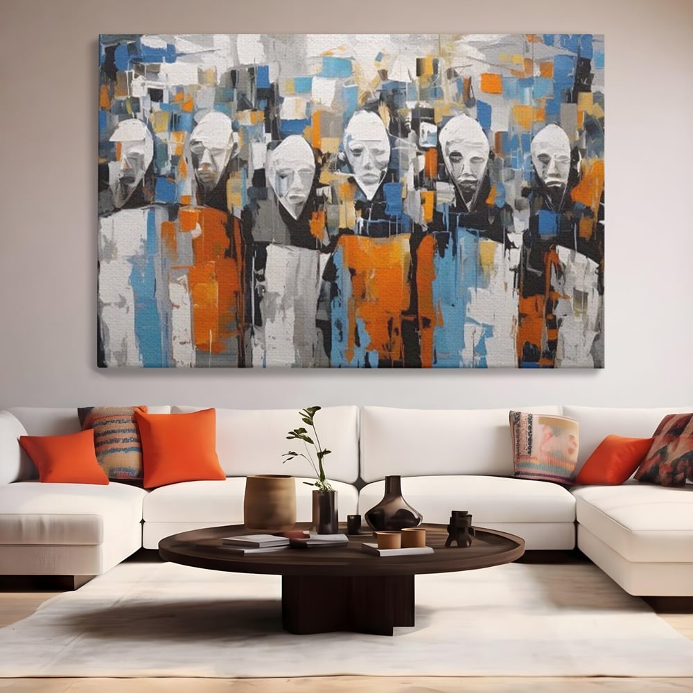 Tablou Canvas Premium LuxCanva® A1380, Chipuri Multiple , Dormitor, Masti, Oameni, Arta Moderna, Abstract, Living, Culori Vibrante