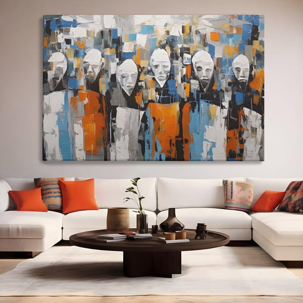 Tablou Canvas Premium LuxCanva® A1380, Chipuri Multiple , Dormitor, Masti, Oameni, Arta Moderna, Abstract, Living, Culori Vibrante