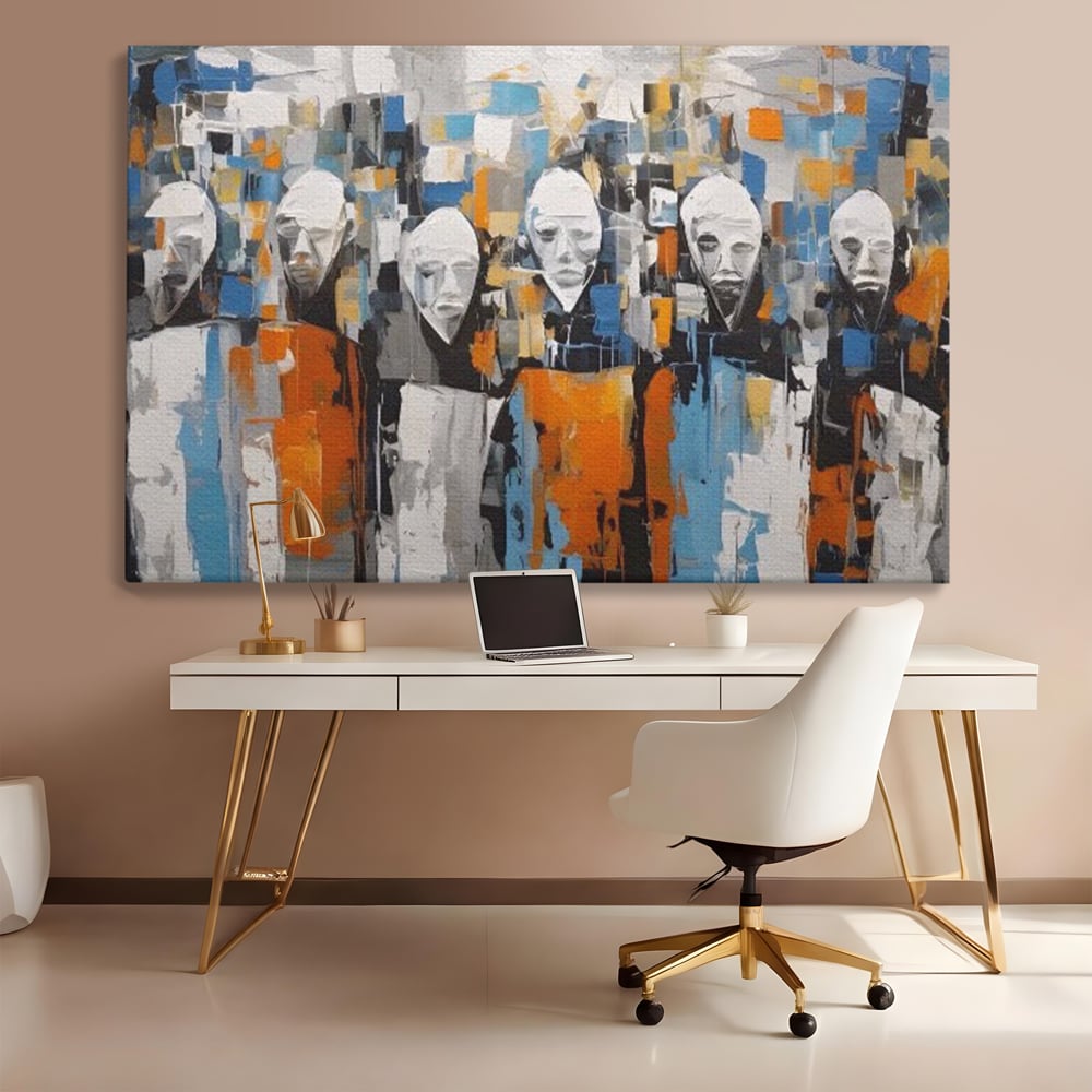 Tablou Canvas Premium LuxCanva® A1380, Chipuri Multiple , Dormitor, Masti, Oameni, Arta Moderna, Abstract, Living, Culori Vibrante