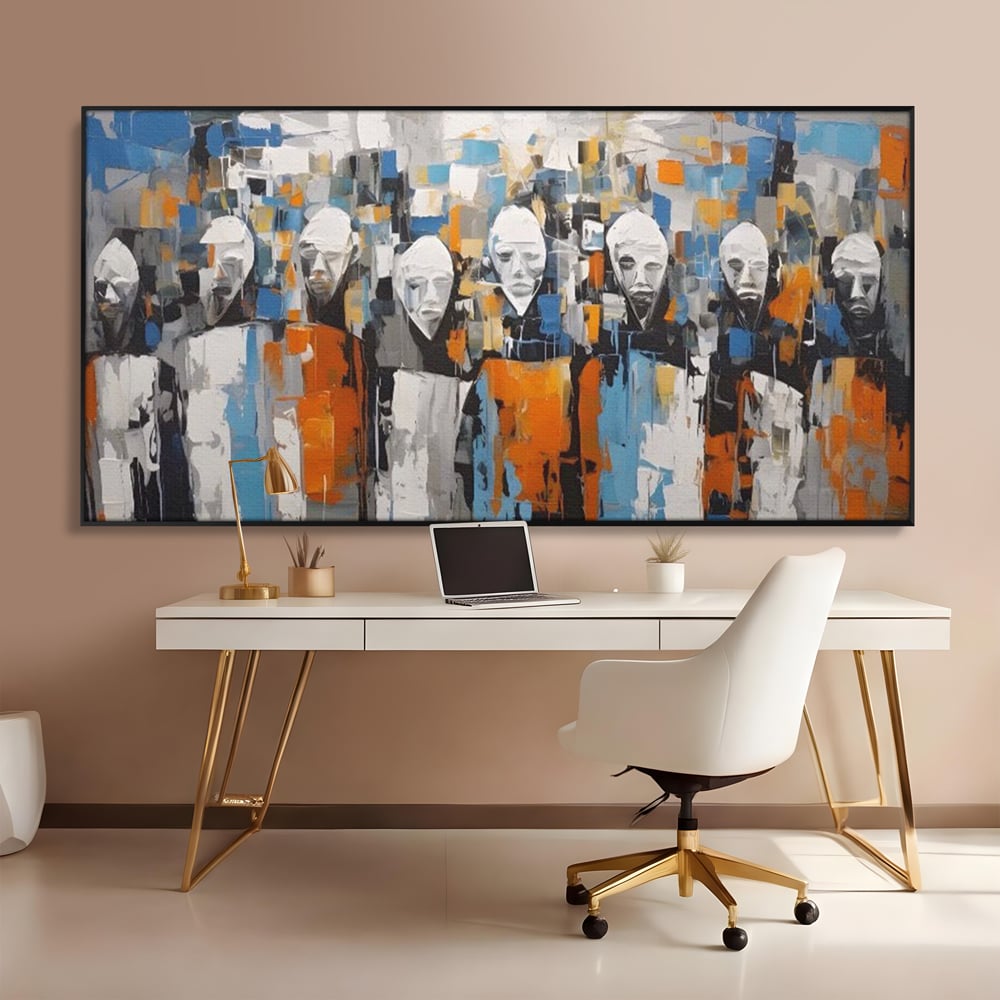 Tablou Canvas Premium LuxCanva® A1380, Chipuri Multiple , Dormitor, Masti, Oameni, Arta Moderna, Abstract, Living, Culori Vibrante