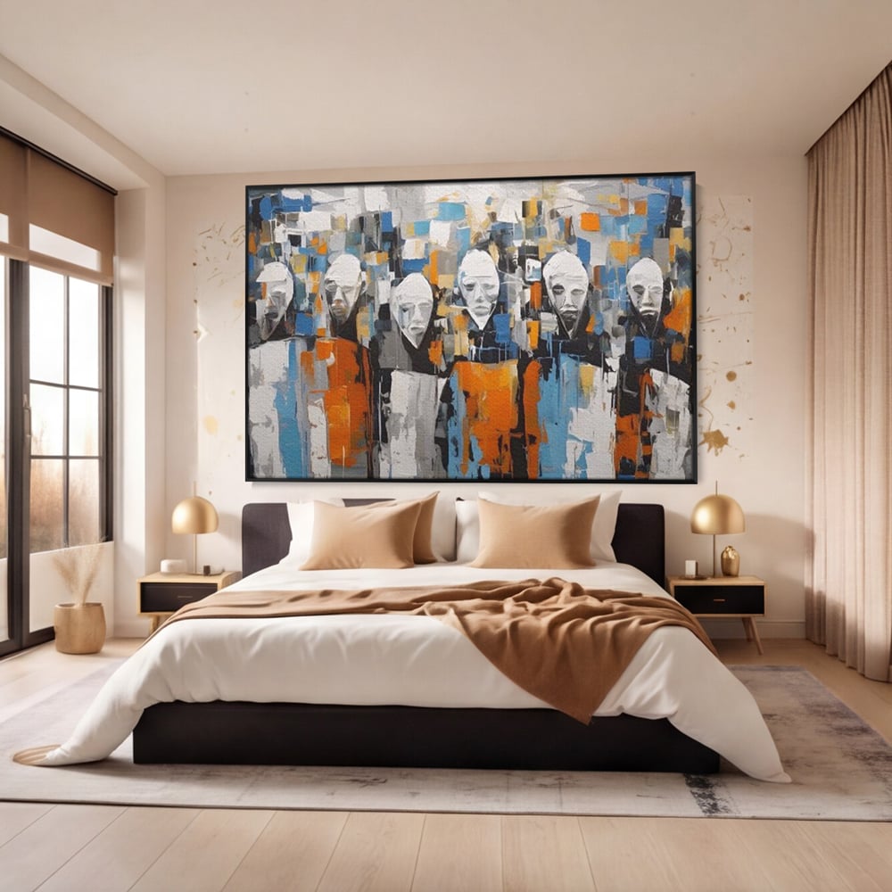 Tablou Canvas Premium LuxCanva® A1380, Chipuri Multiple , Dormitor, Masti, Oameni, Arta Moderna, Abstract, Living, Culori Vibrante