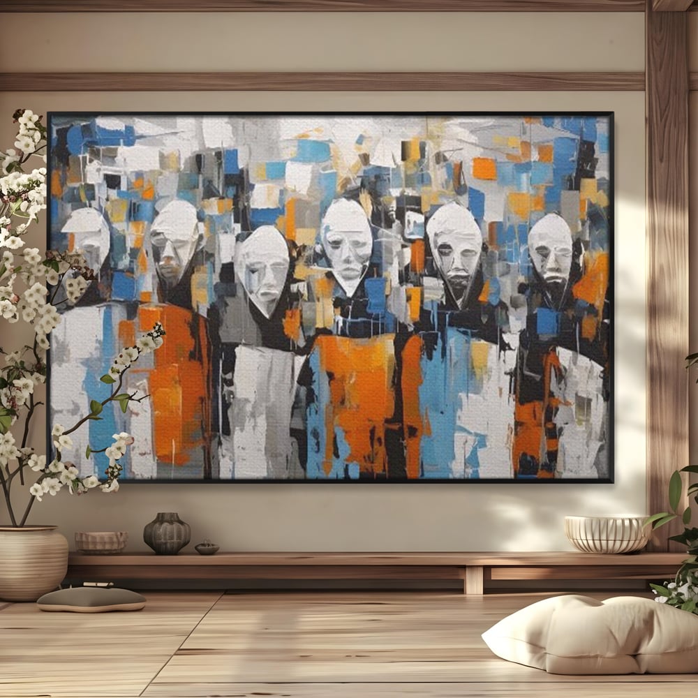 Tablou Canvas Premium LuxCanva® A1380, Chipuri Multiple , Dormitor, Masti, Oameni, Arta Moderna, Abstract, Living, Culori Vibrante