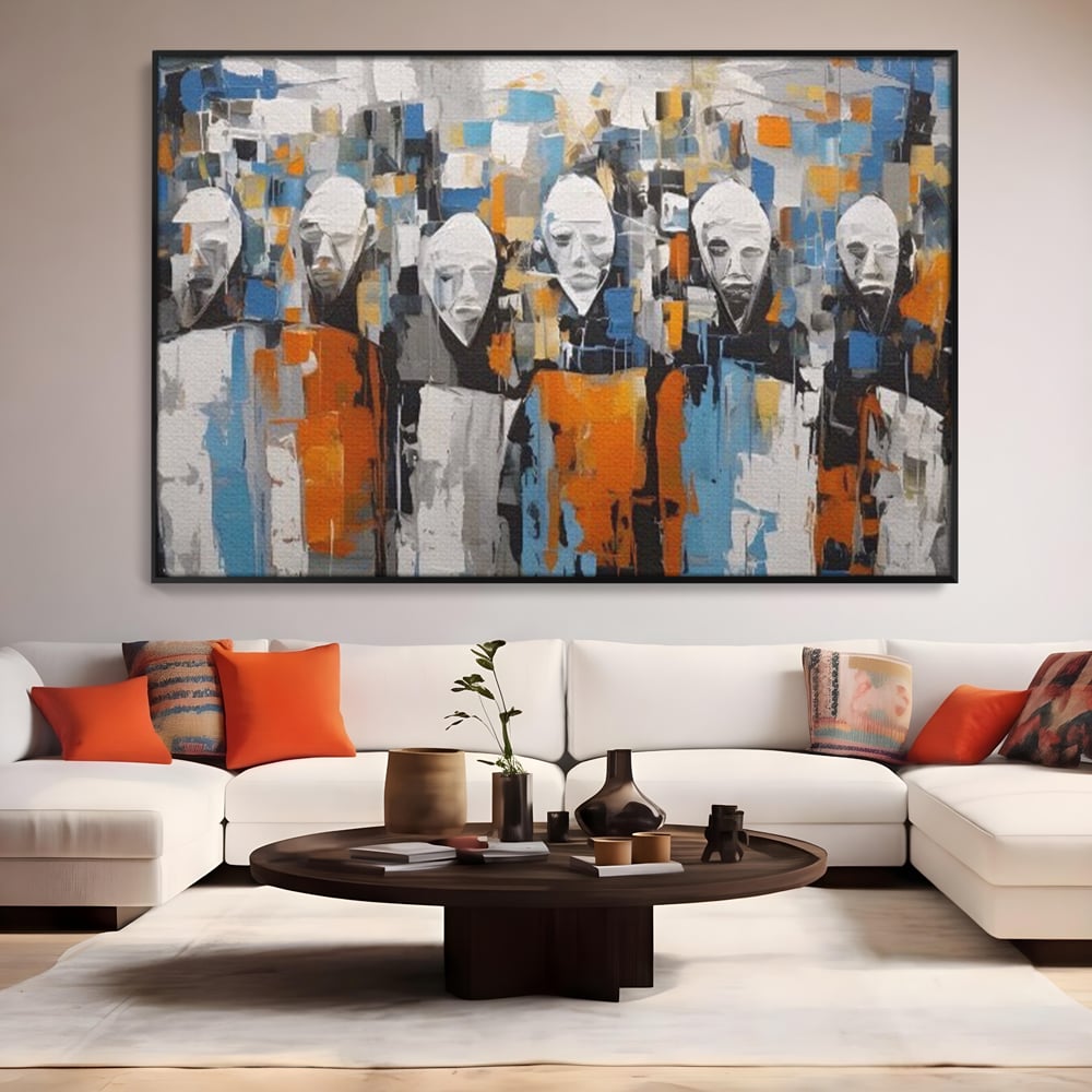 Tablou Canvas Premium LuxCanva® A1380, Chipuri Multiple , Dormitor, Masti, Oameni, Arta Moderna, Abstract, Living, Culori Vibrante