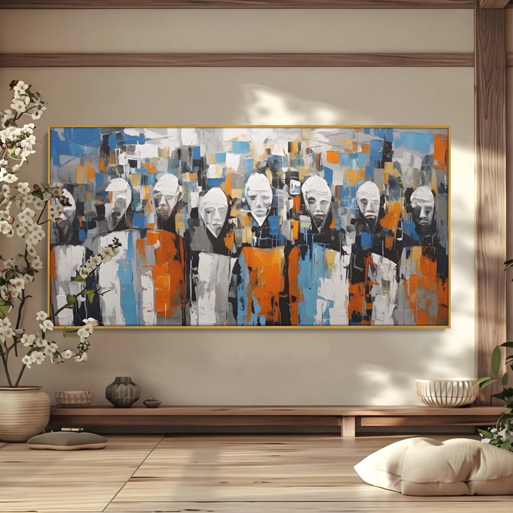 Tablou Canvas Premium LuxCanva® A1380, Chipuri Multiple , Dormitor, Masti, Oameni, Arta Moderna, Abstract, Living, Culori Vibrante