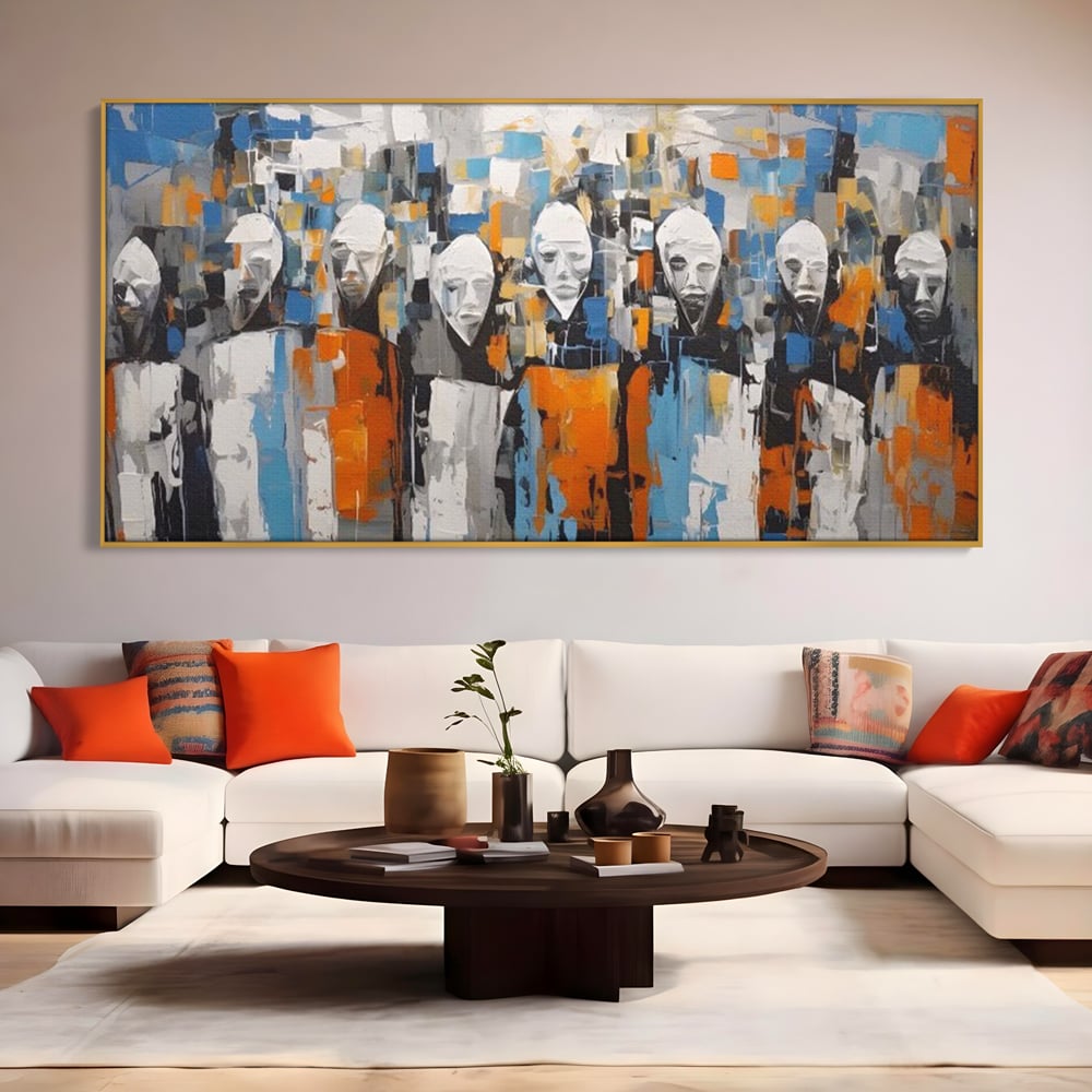 Tablou Canvas Premium LuxCanva® A1380, Chipuri Multiple , Dormitor, Masti, Oameni, Arta Moderna, Abstract, Living, Culori Vibrante