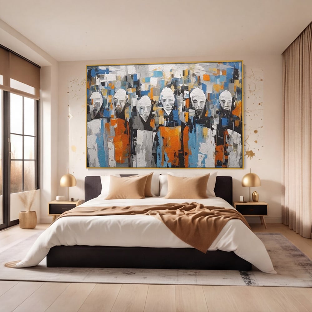 Tablou Canvas Premium LuxCanva® A1380, Chipuri Multiple , Dormitor, Masti, Oameni, Arta Moderna, Abstract, Living, Culori Vibrante