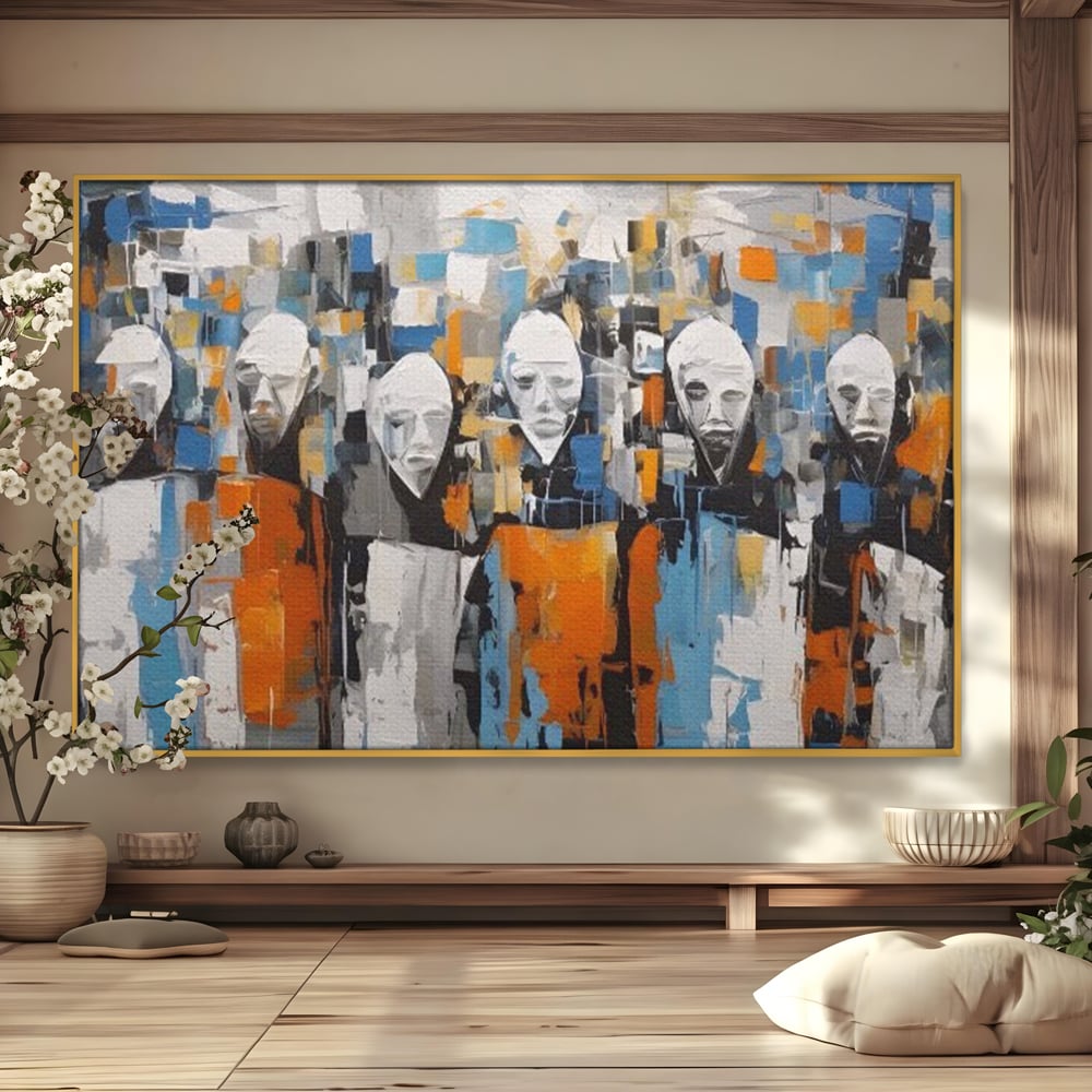 Tablou Canvas Premium LuxCanva® A1380, Chipuri Multiple , Dormitor, Masti, Oameni, Arta Moderna, Abstract, Living, Culori Vibrante