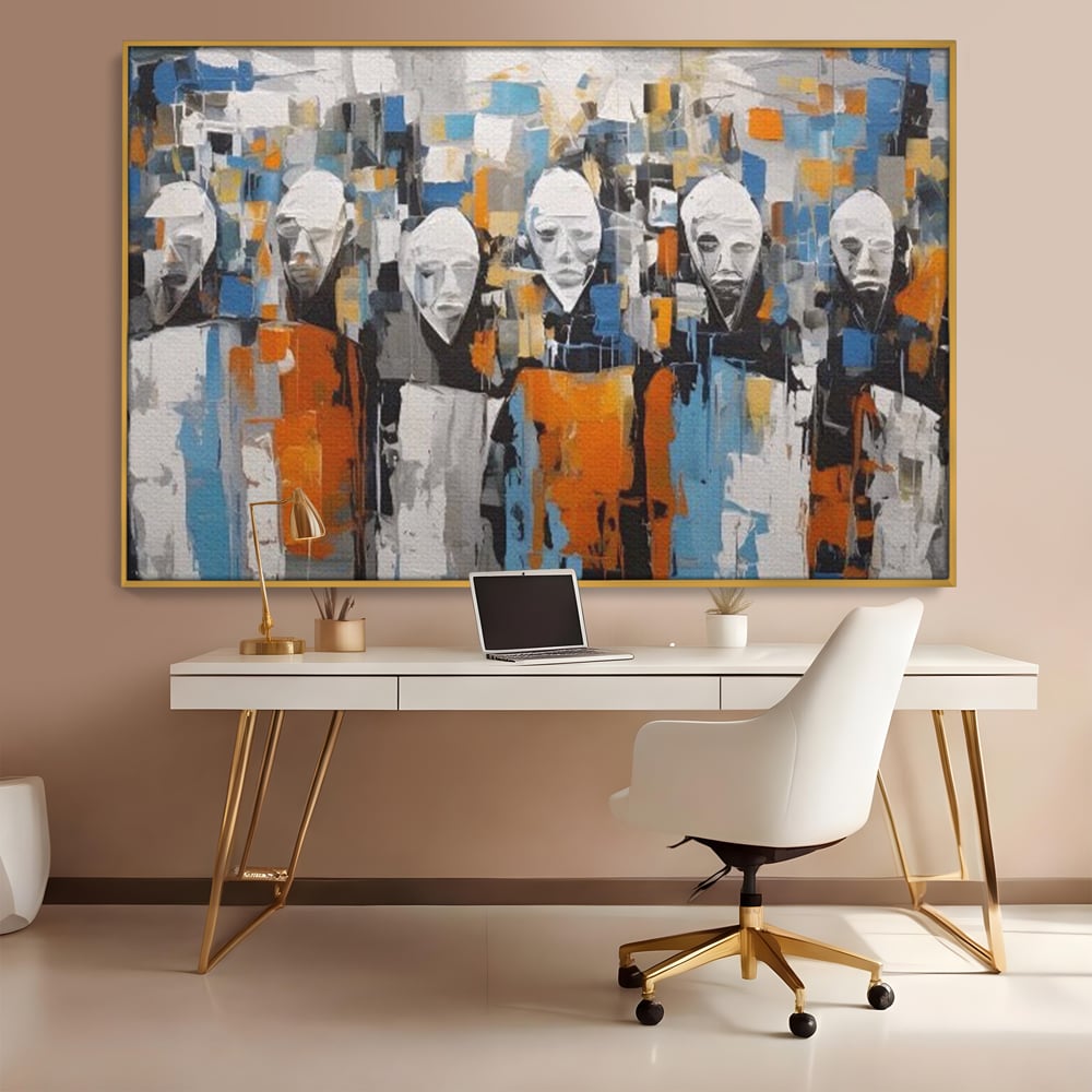 Tablou Canvas Premium LuxCanva® A1380, Chipuri Multiple , Dormitor, Masti, Oameni, Arta Moderna, Abstract, Living, Culori Vibrante