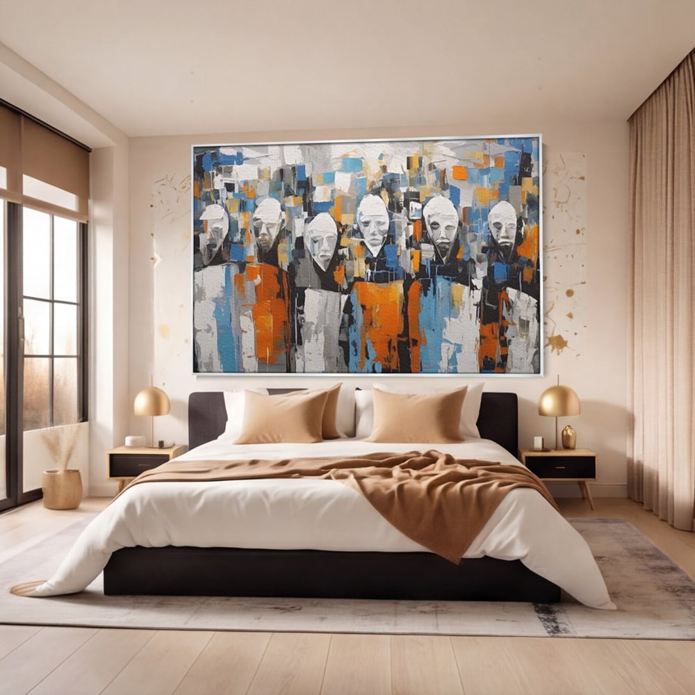 Tablou Canvas Premium LuxCanva® A1380, Chipuri Multiple , Dormitor, Masti, Oameni, Arta Moderna, Abstract, Living, Culori Vibrante