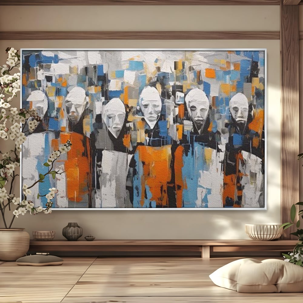 Tablou Canvas Premium LuxCanva® A1380, Chipuri Multiple , Dormitor, Masti, Oameni, Arta Moderna, Abstract, Living, Culori Vibrante