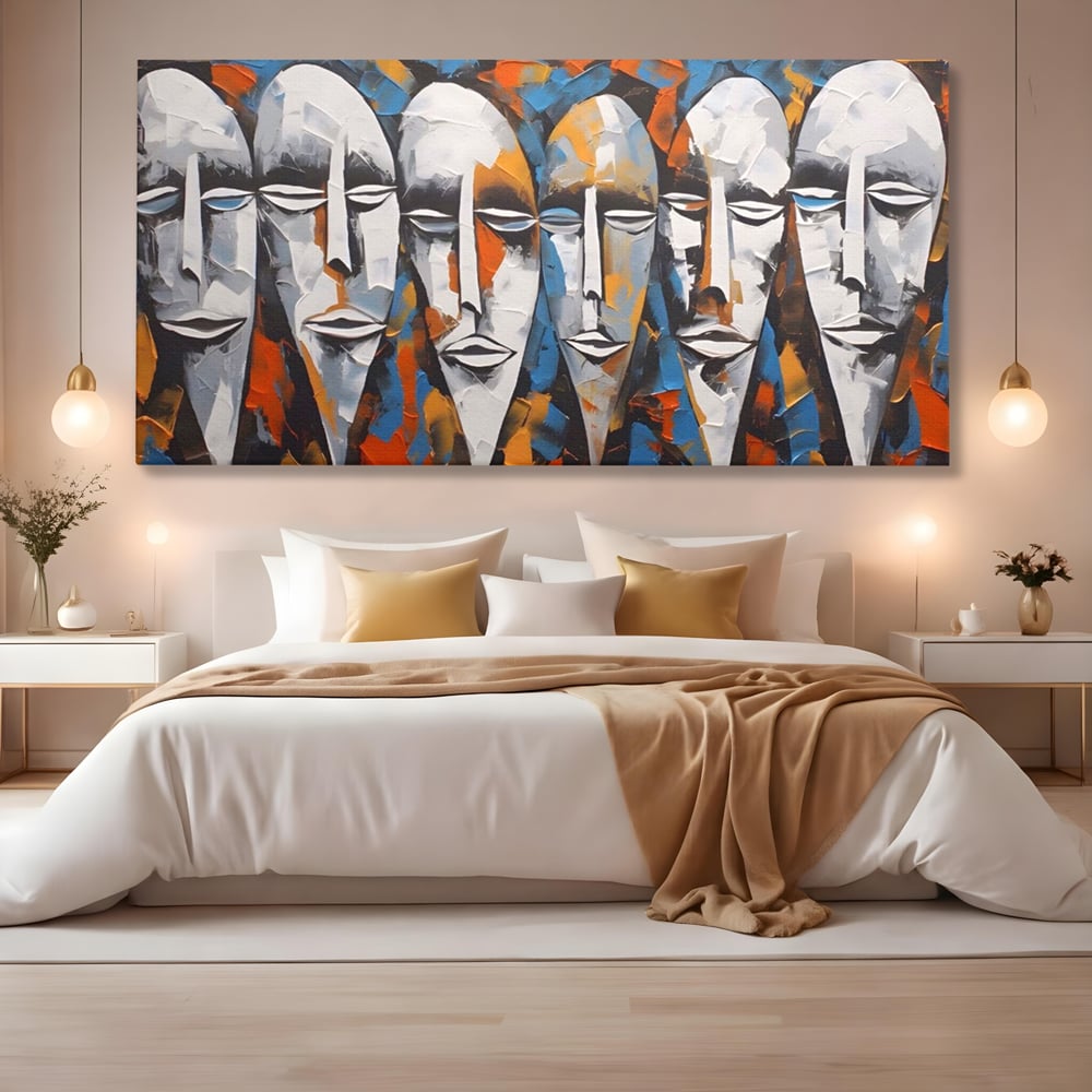 Tablou Canvas Premium LuxCanva® A1381, Masti , Galerie De Arta, Oameni, Arta Moderna, Abstract, Living, Culori Vibrante