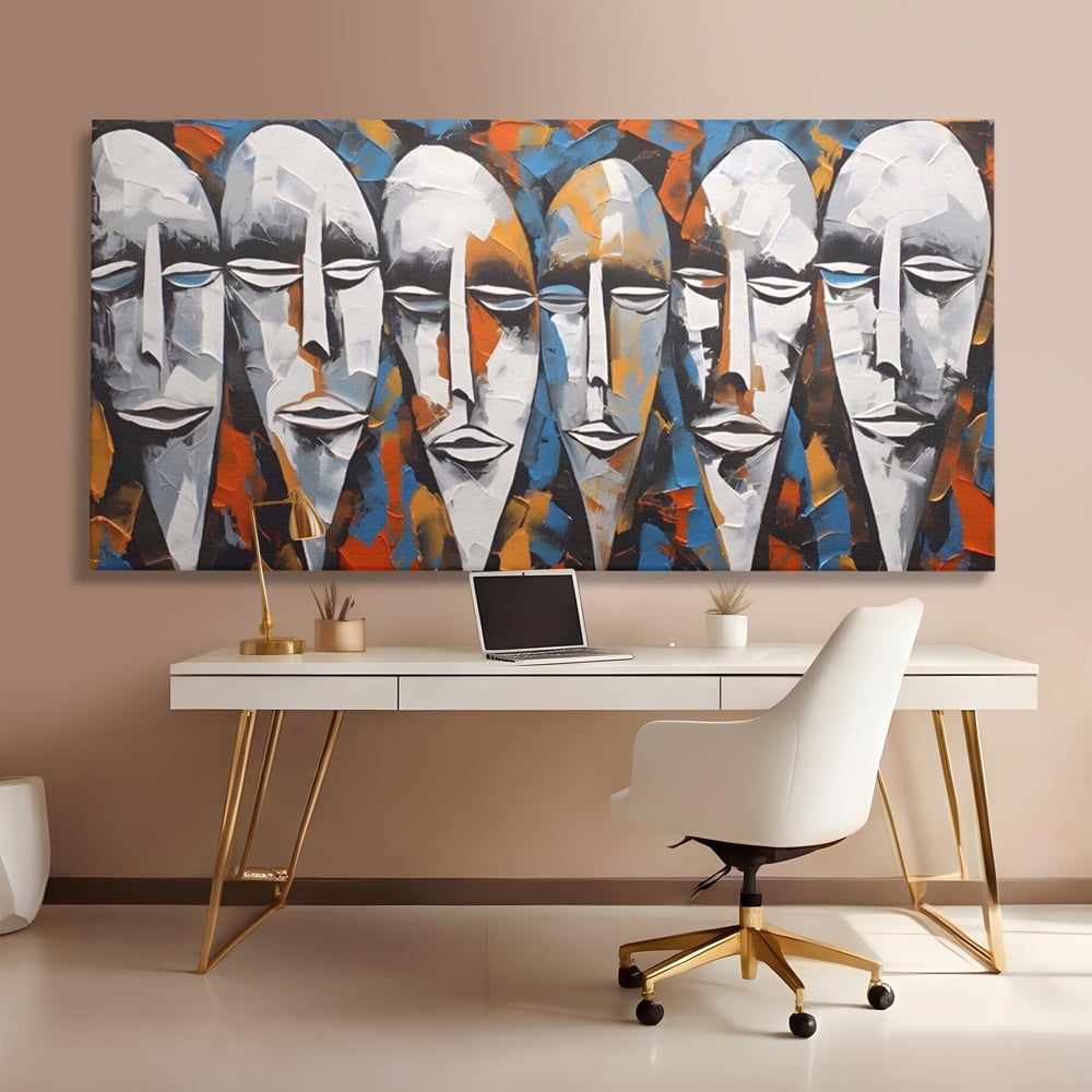 Tablou Canvas Premium LuxCanva® A1381, Masti , Galerie De Arta, Oameni, Arta Moderna, Abstract, Living, Culori Vibrante