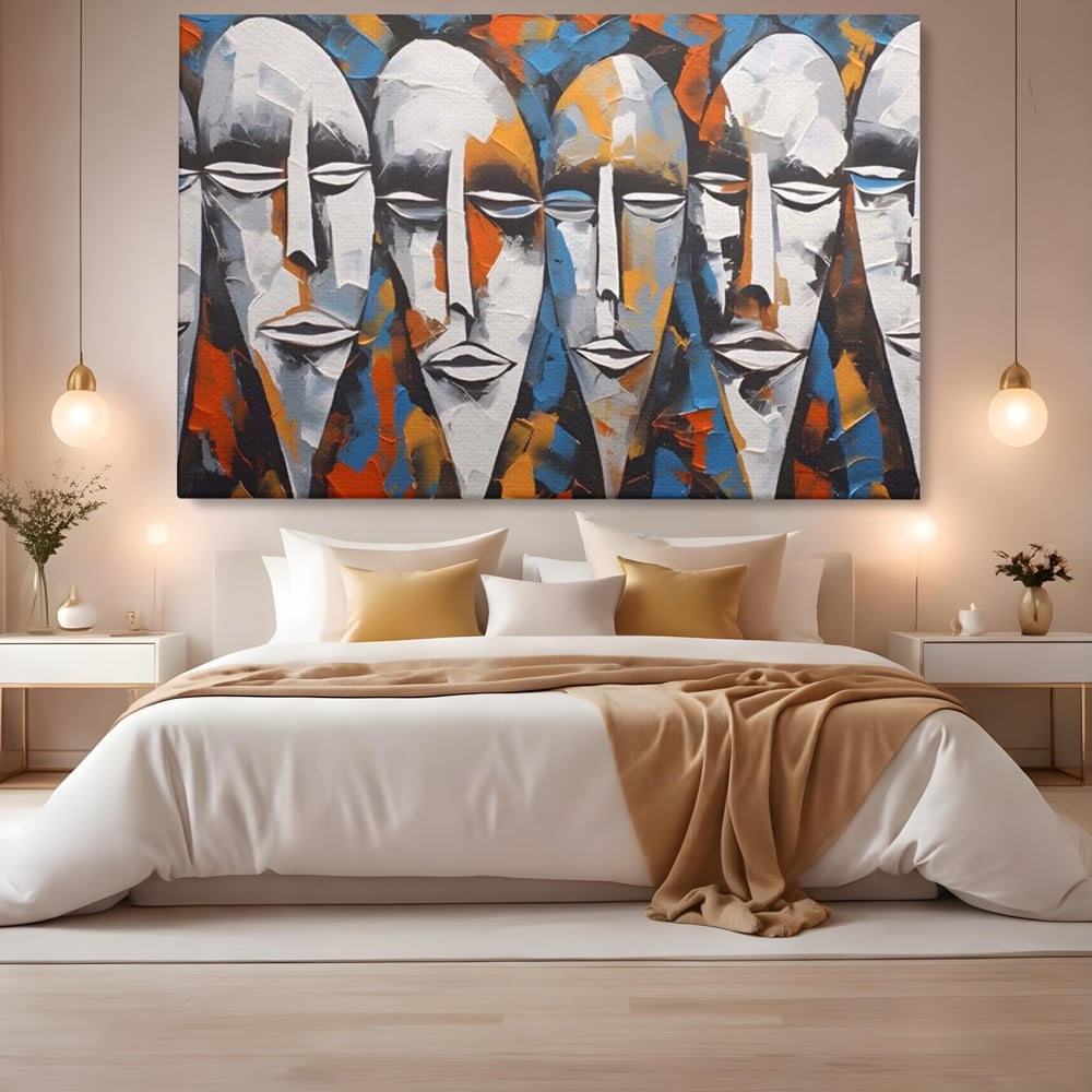 Tablou Canvas Premium LuxCanva® A1381, Masti , Galerie De Arta, Oameni, Arta Moderna, Abstract, Living, Culori Vibrante