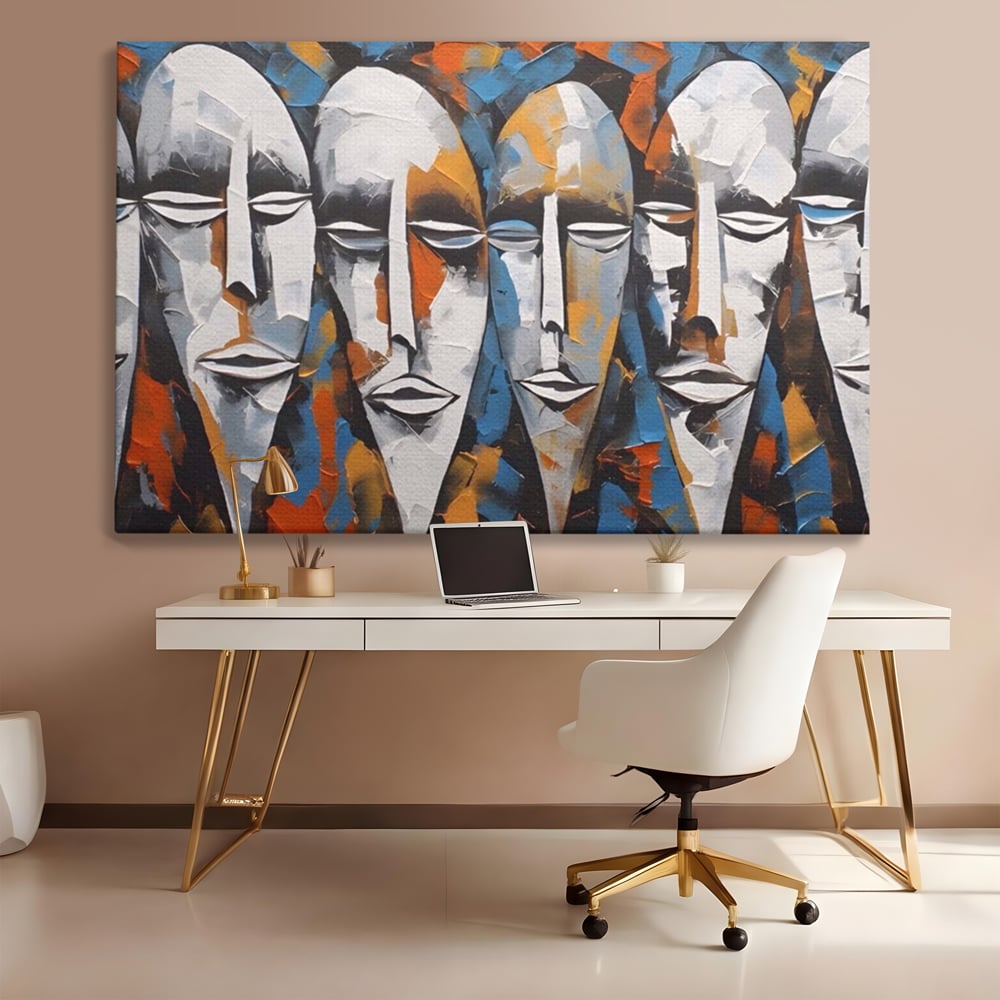 Tablou Canvas Premium LuxCanva® A1381, Masti , Galerie De Arta, Oameni, Arta Moderna, Abstract, Living, Culori Vibrante