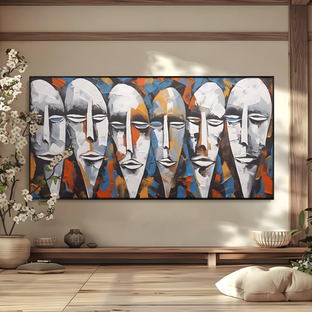 Tablou Canvas Premium LuxCanva® A1381, Masti , Galerie De Arta, Oameni, Arta Moderna, Abstract, Living, Culori Vibrante