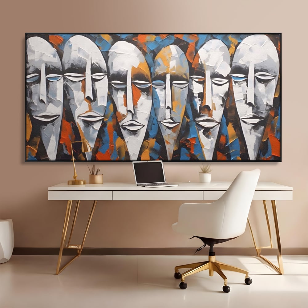 Tablou Canvas Premium LuxCanva® A1381, Masti , Galerie De Arta, Oameni, Arta Moderna, Abstract, Living, Culori Vibrante