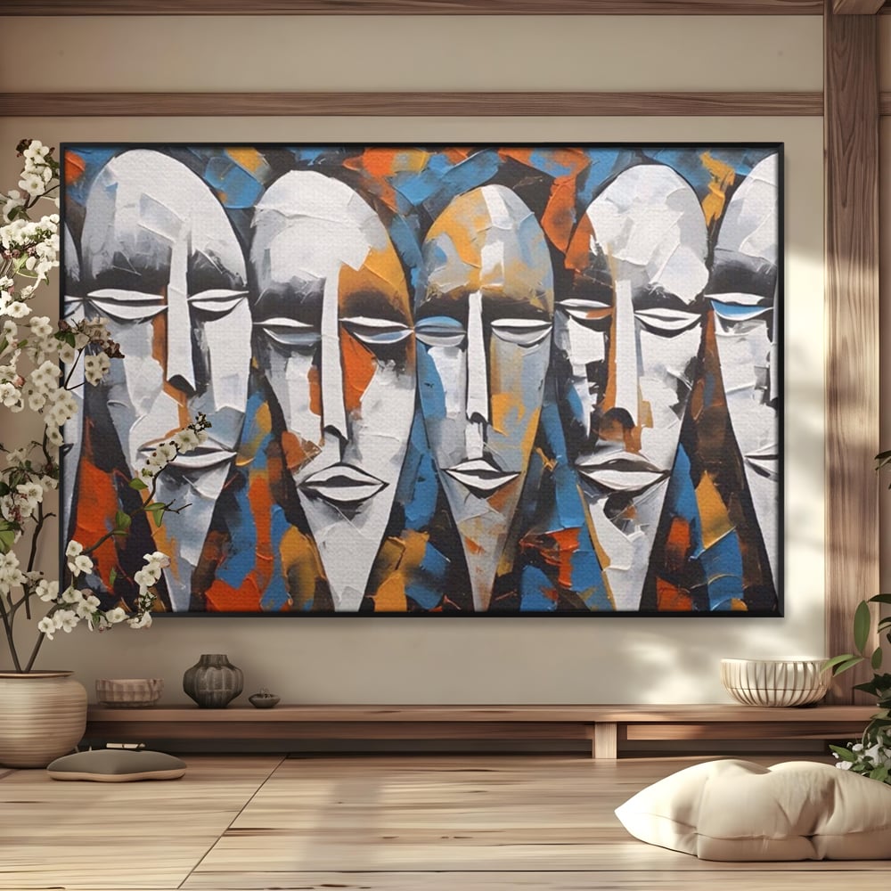 Tablou Canvas Premium LuxCanva® A1381, Masti , Galerie De Arta, Oameni, Arta Moderna, Abstract, Living, Culori Vibrante