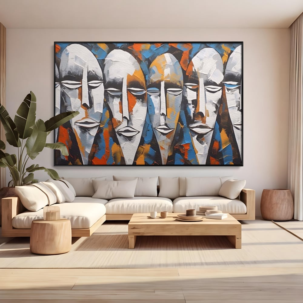 Tablou Canvas Premium LuxCanva® A1381, Masti , Galerie De Arta, Oameni, Arta Moderna, Abstract, Living, Culori Vibrante
