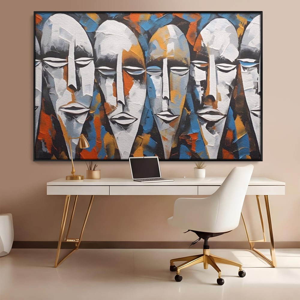 Tablou Canvas Premium LuxCanva® A1381, Masti , Galerie De Arta, Oameni, Arta Moderna, Abstract, Living, Culori Vibrante