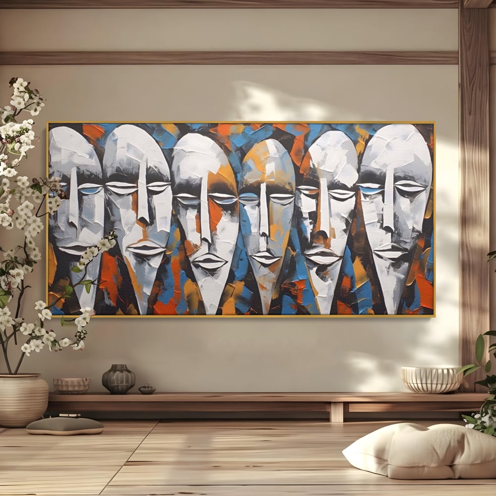 Tablou Canvas Premium LuxCanva® A1381, Masti , Galerie De Arta, Oameni, Arta Moderna, Abstract, Living, Culori Vibrante