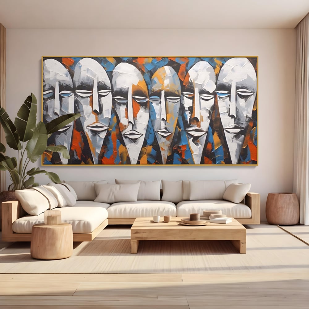 Tablou Canvas Premium LuxCanva® A1381, Masti , Galerie De Arta, Oameni, Arta Moderna, Abstract, Living, Culori Vibrante