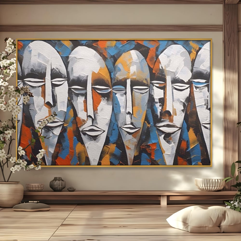Tablou Canvas Premium LuxCanva® A1381, Masti , Galerie De Arta, Oameni, Arta Moderna, Abstract, Living, Culori Vibrante