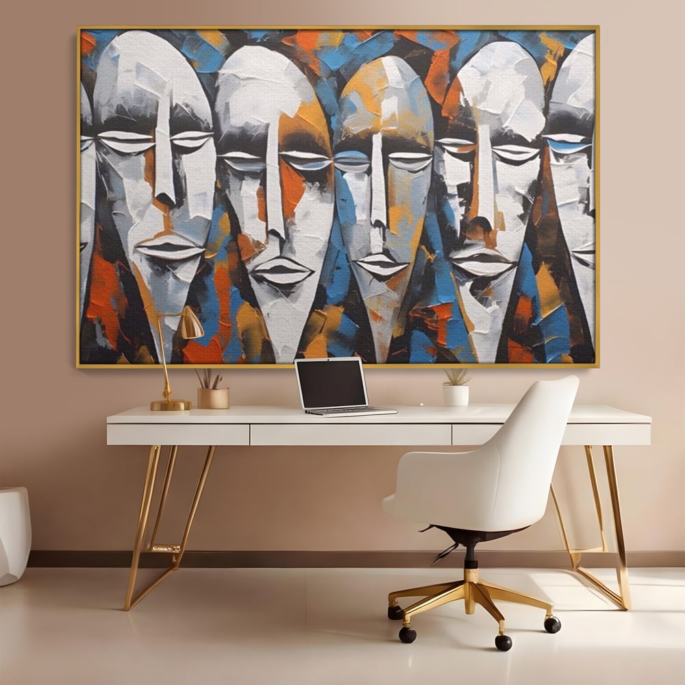 Tablou Canvas Premium LuxCanva® A1381, Masti , Galerie De Arta, Oameni, Arta Moderna, Abstract, Living, Culori Vibrante