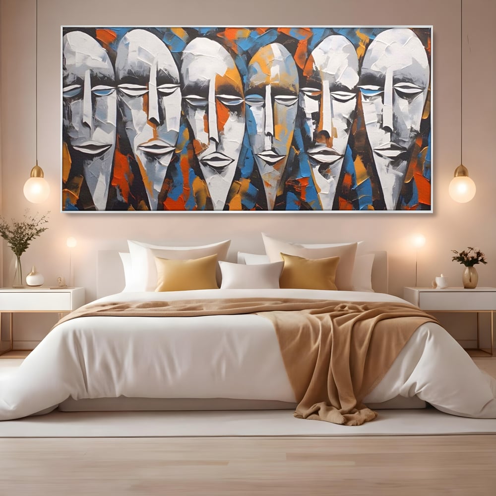 Tablou Canvas Premium LuxCanva® A1381, Masti , Galerie De Arta, Oameni, Arta Moderna, Abstract, Living, Culori Vibrante