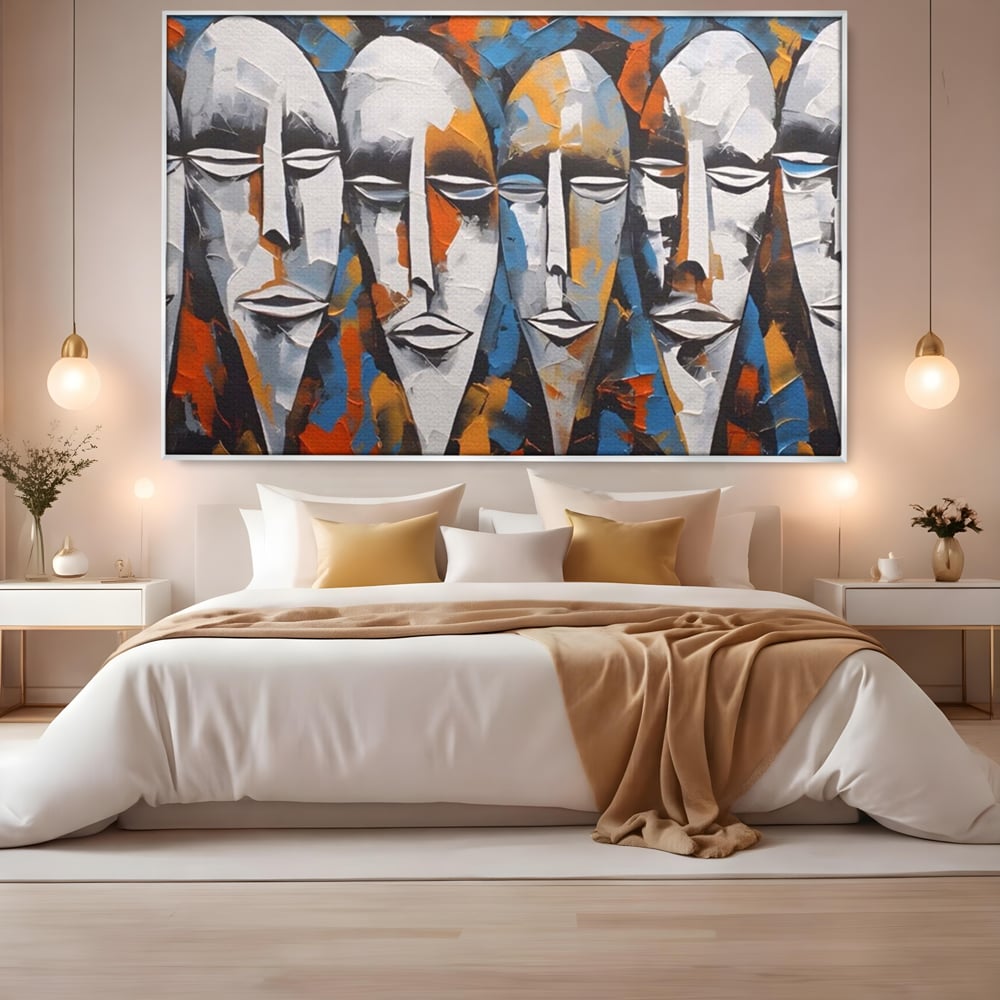Tablou Canvas Premium LuxCanva® A1381, Masti , Galerie De Arta, Oameni, Arta Moderna, Abstract, Living, Culori Vibrante