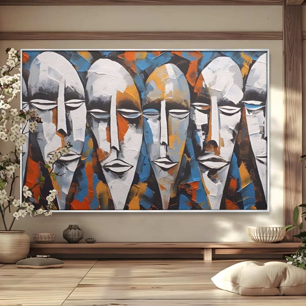 Tablou Canvas Premium LuxCanva® A1381, Masti , Galerie De Arta, Oameni, Arta Moderna, Abstract, Living, Culori Vibrante