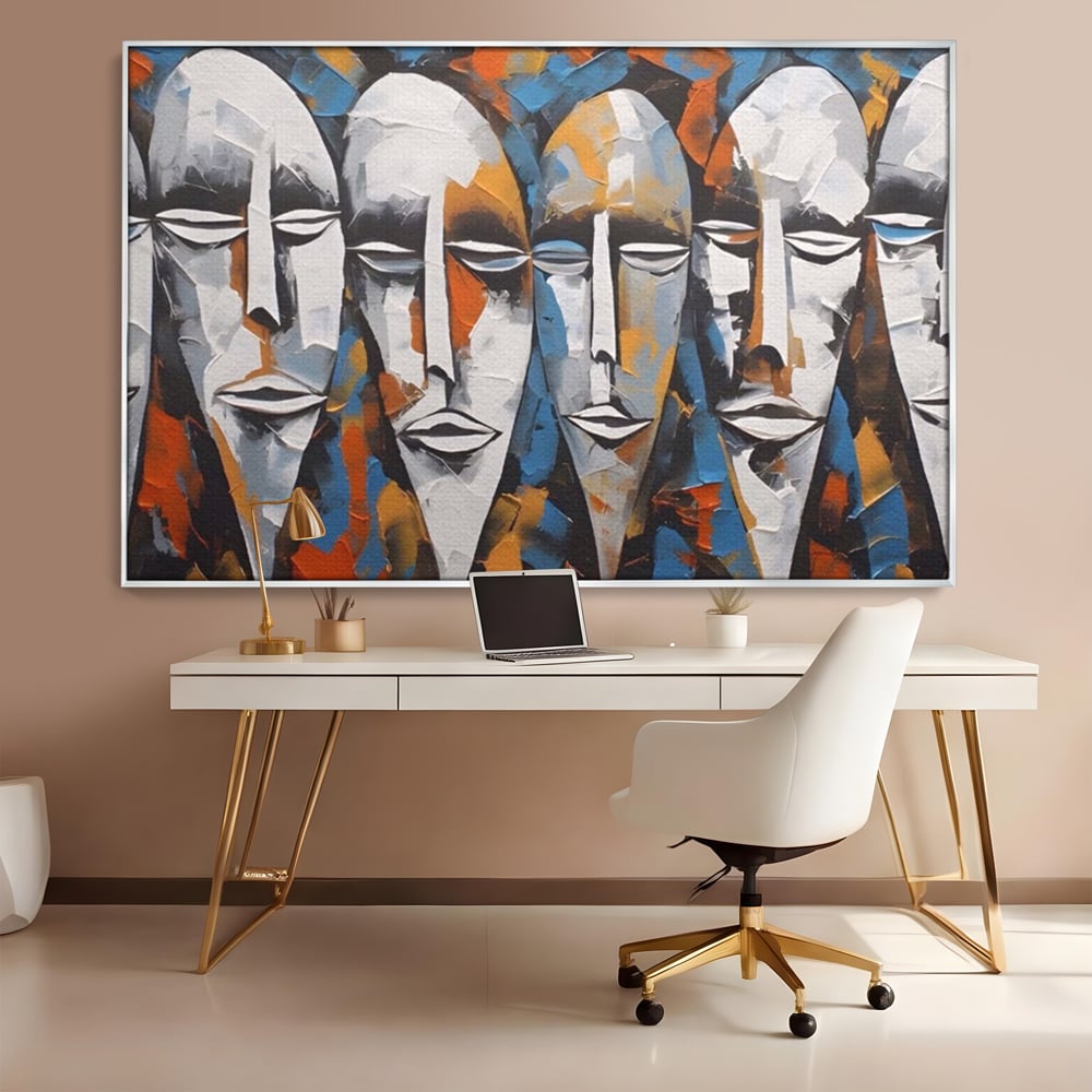 Tablou Canvas Premium LuxCanva® A1381, Masti , Galerie De Arta, Oameni, Arta Moderna, Abstract, Living, Culori Vibrante