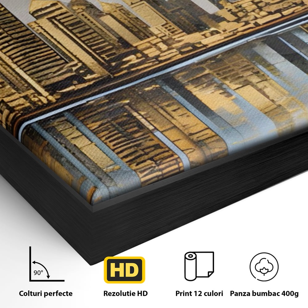 Tablou Canvas Premium LuxCanva® A1383, Oras In Oglinda , Living, Cladiri, Reflexie, Dormitor, Culori Vibrante