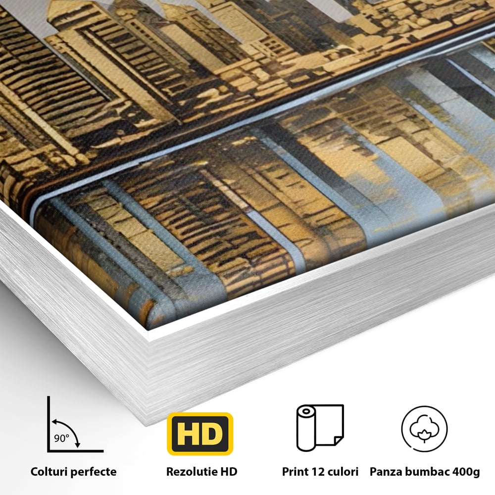 Tablou Canvas Premium LuxCanva® A1383, Oras In Oglinda , Living, Cladiri, Reflexie, Dormitor, Culori Vibrante